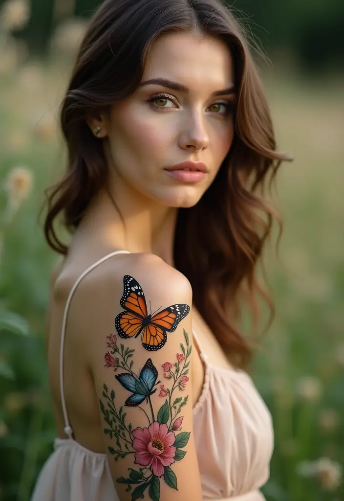 26 Stylish Half Sleeve Tattoos for Women: Artistic & Modern - 11. Artistic Butterfly Blooms
