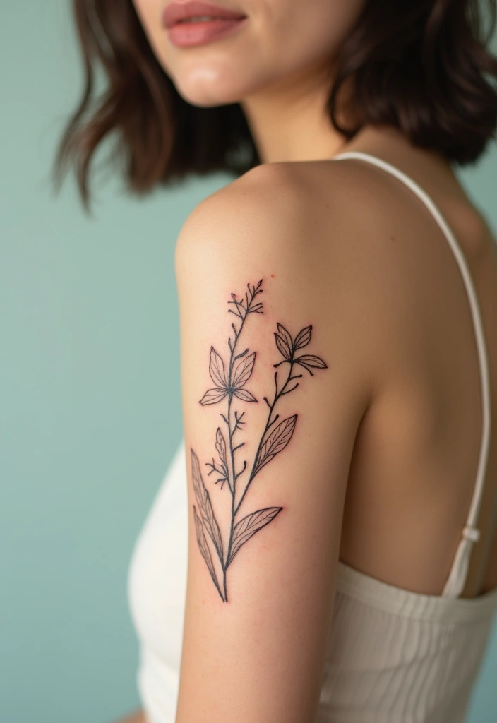 26 Stylish Half Sleeve Tattoos for Women: Artistic & Modern - 16. Minimalist Floral Lines