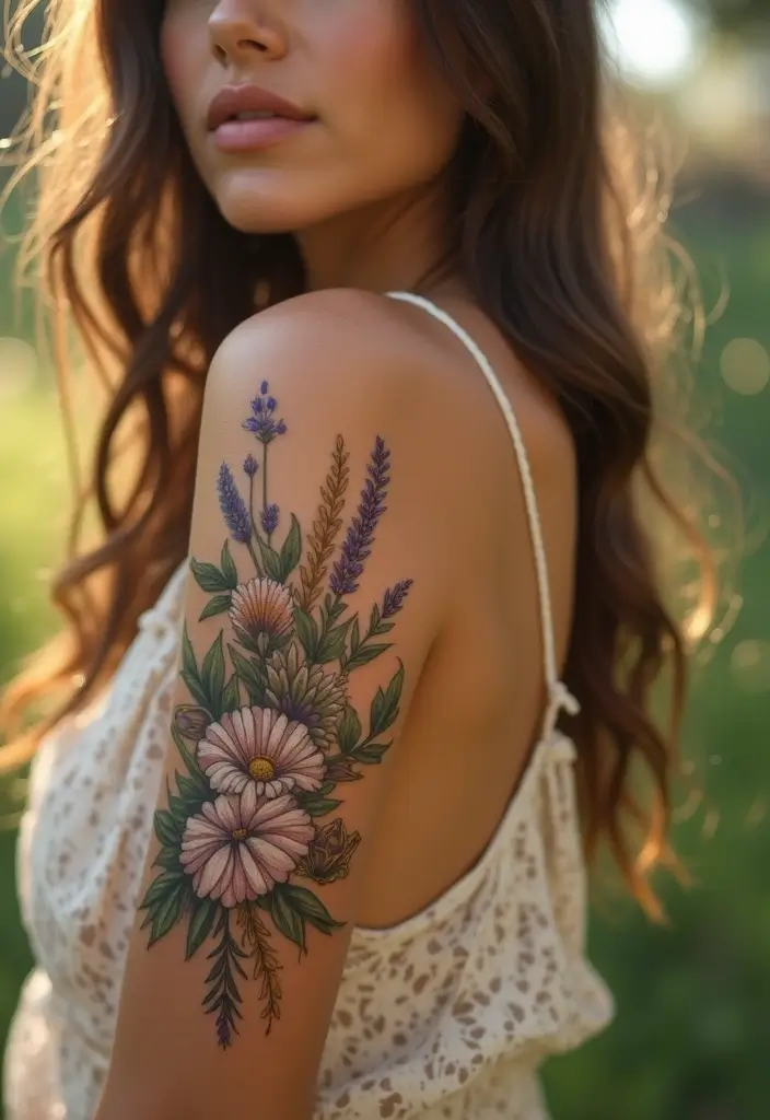 26 Stylish Half Sleeve Tattoos for Women: Artistic & Modern - 17. Rustic Floral Wreaths