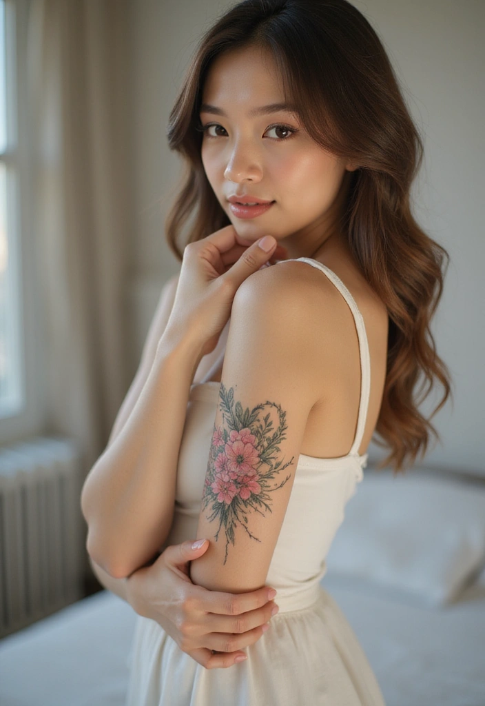 26 Stylish Half Sleeve Tattoos for Women: Artistic & Modern - 19. Sweet Floral Hearts