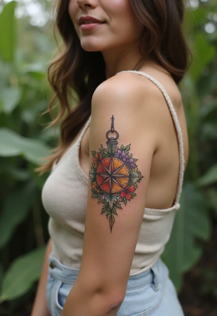 26 Stylish Half Sleeve Tattoos for Women: Artistic & Modern - 23. Unique Floral Compass