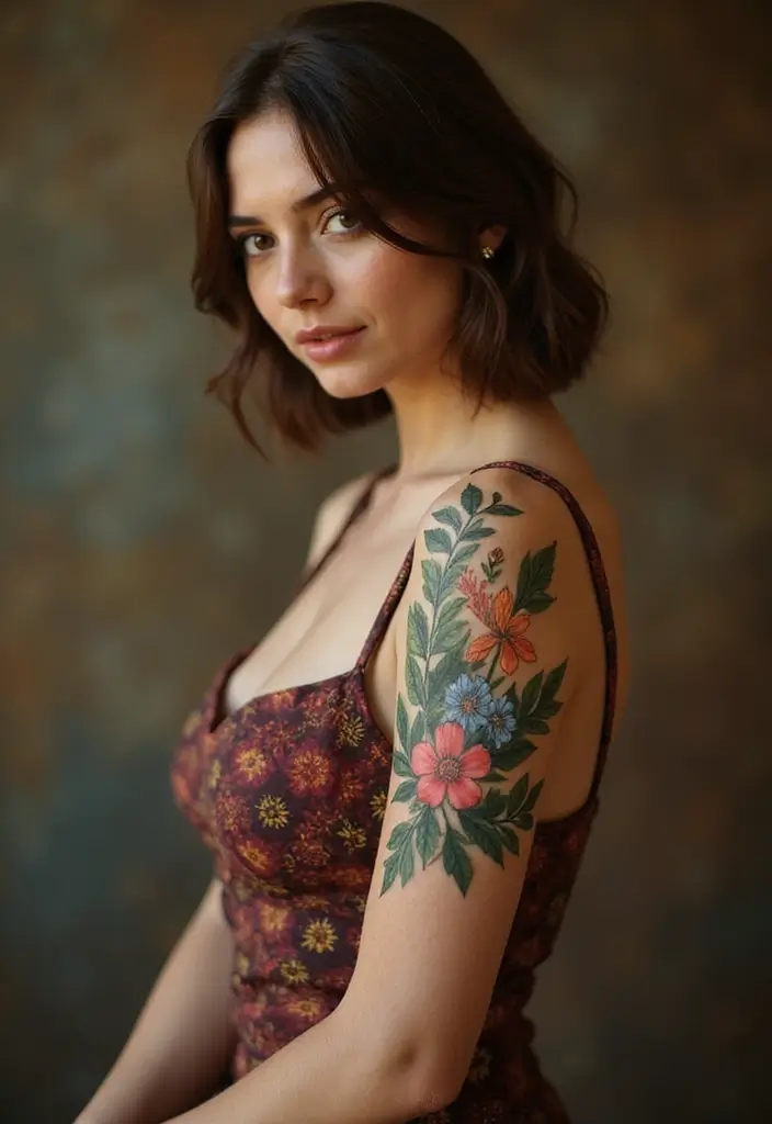 26 Stylish Half Sleeve Tattoos for Women: Artistic & Modern - 24. Elegant Ivy and Flowers