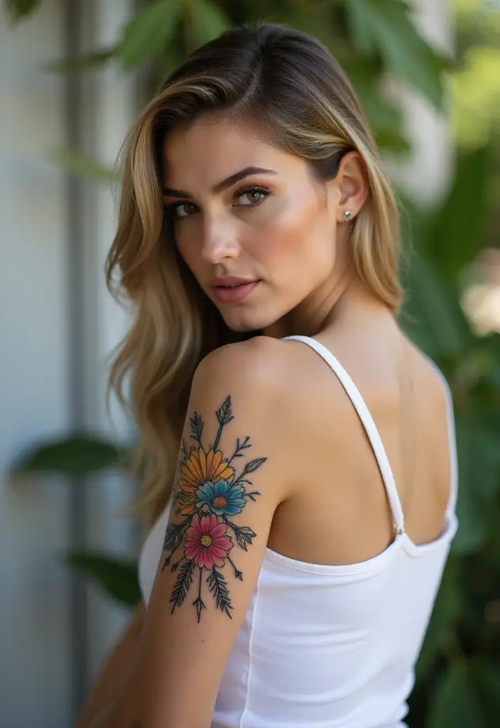 26 Stylish Half Sleeve Tattoos for Women: Artistic & Modern - 25. Beautiful Floral Arrows