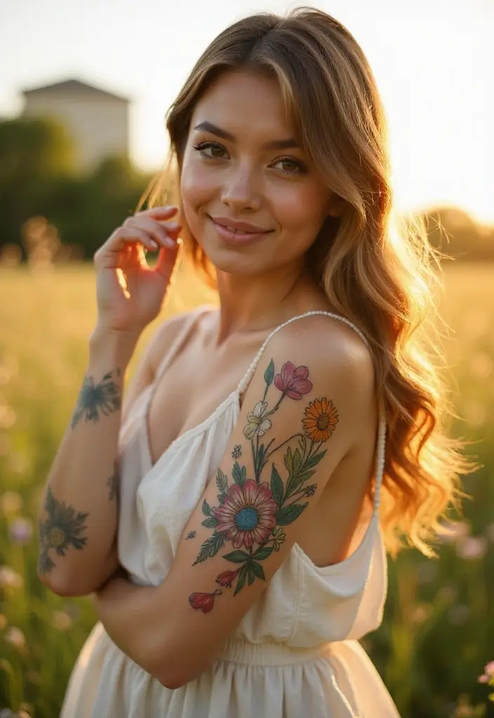 26 Stylish Half Sleeve Tattoos for Women: Artistic & Modern - 4. Whimsical Wildflowers