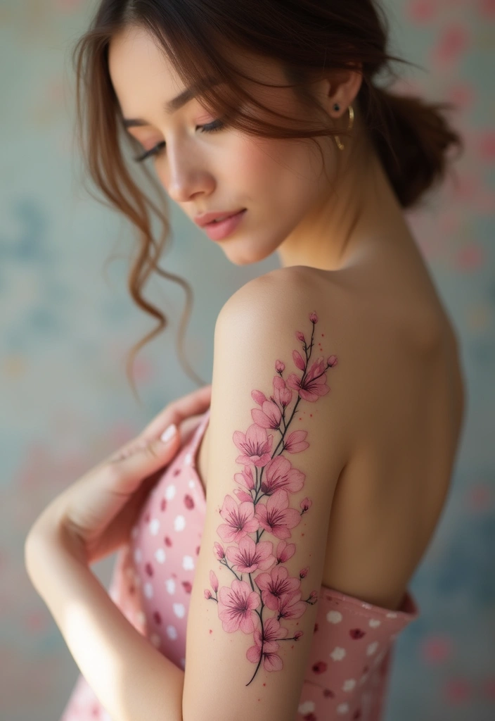 26 Stylish Half Sleeve Tattoos for Women: Artistic & Modern - 6. Graceful Cherry Blossoms