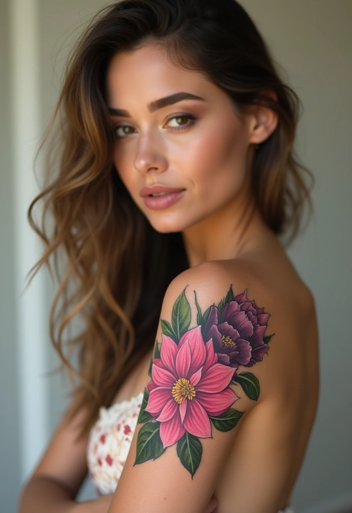 26 Stylish Half Sleeve Tattoos for Women: Artistic & Modern - 7. Artistic Dahlia Arrangement