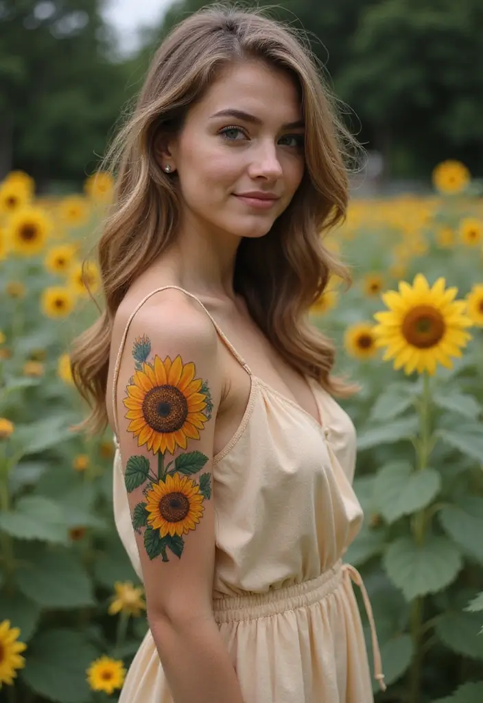 26 Stylish Half Sleeve Tattoos for Women: Artistic & Modern - 8. Radiant Sunflowers