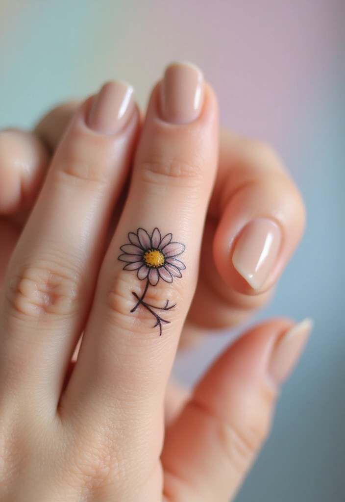 26 Tiny Finger Tattoos for Women: Minimalist & Meaningful - 1. Delicate Daisy