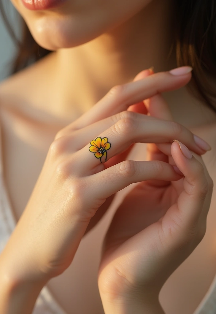 26 Tiny Finger Tattoos for Women: Minimalist & Meaningful - 13. Charming Buttercup