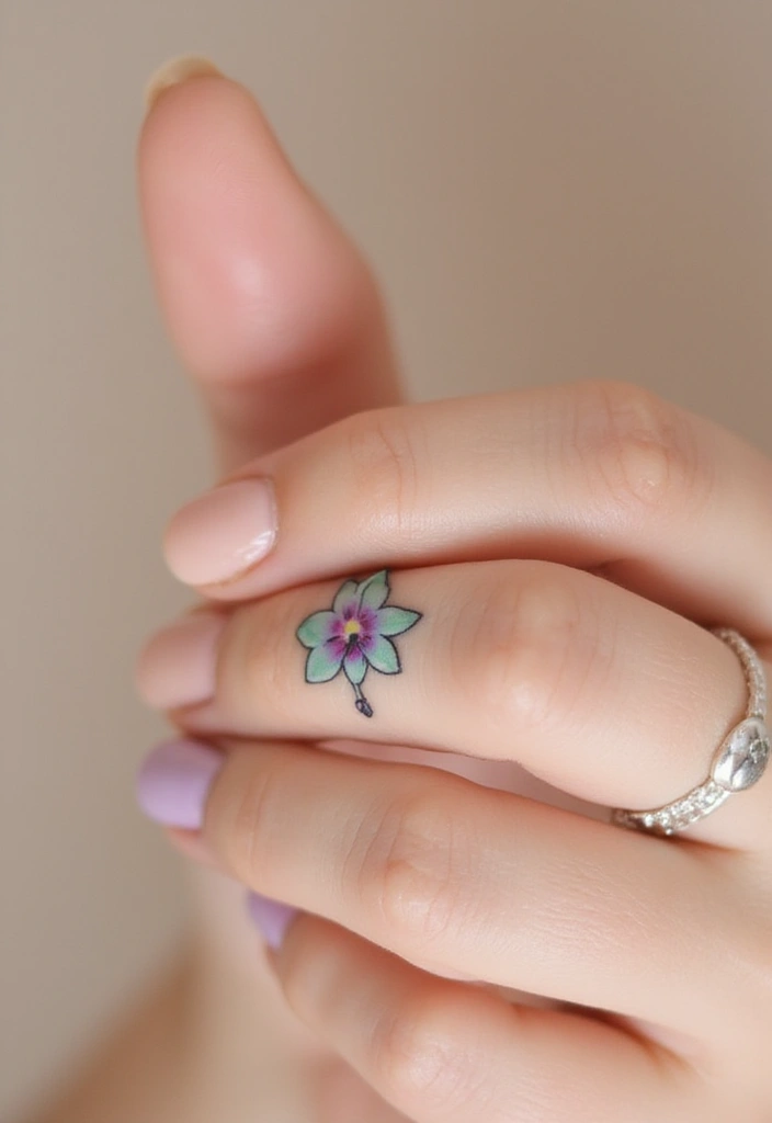 26 Tiny Finger Tattoos for Women: Minimalist & Meaningful - 14. Elegant Orchid