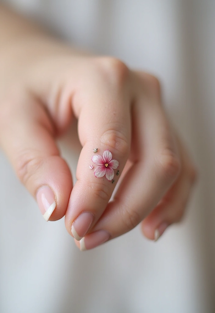 26 Tiny Finger Tattoos for Women: Minimalist & Meaningful - 15. Serene Sakura