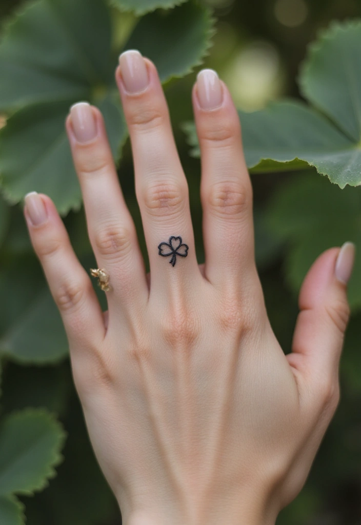 26 Tiny Finger Tattoos for Women: Minimalist & Meaningful - 16. Cute Clover