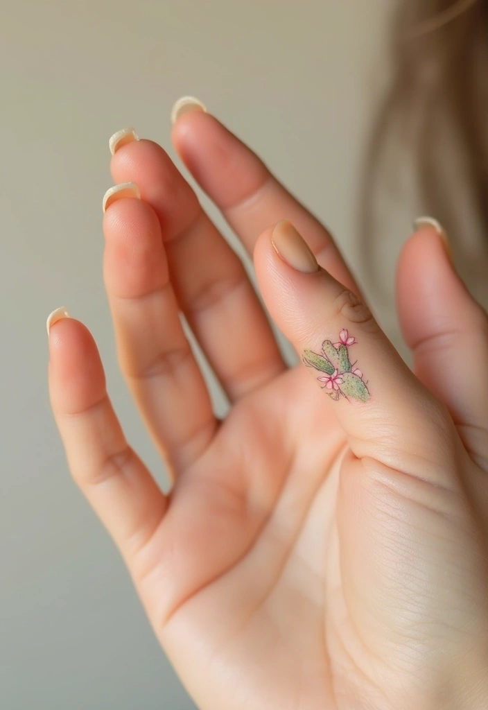 26 Tiny Finger Tattoos for Women: Minimalist & Meaningful - 18. Peaceful Cactus Flower