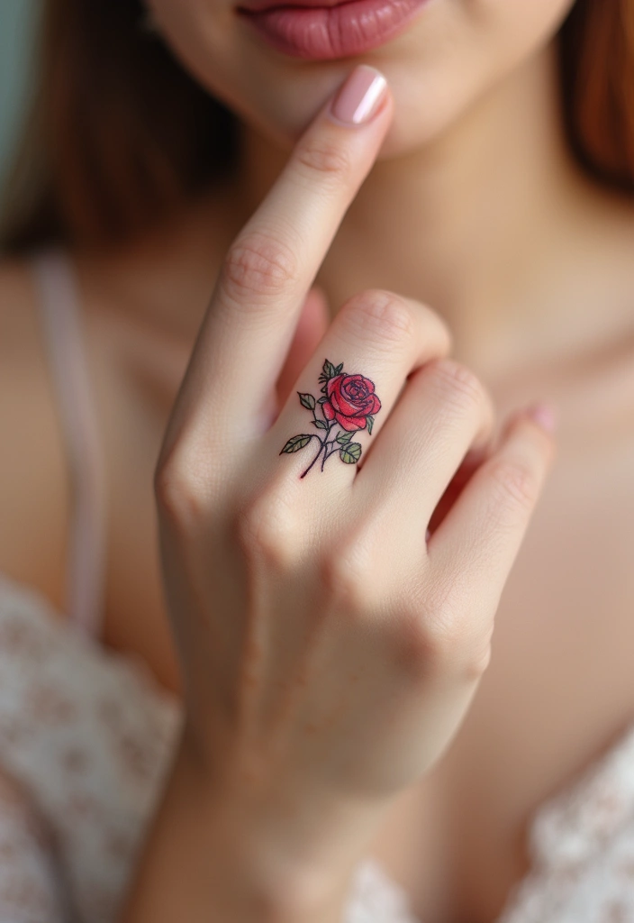 26 Tiny Finger Tattoos for Women: Minimalist & Meaningful - 2. Elegant Rosebud
