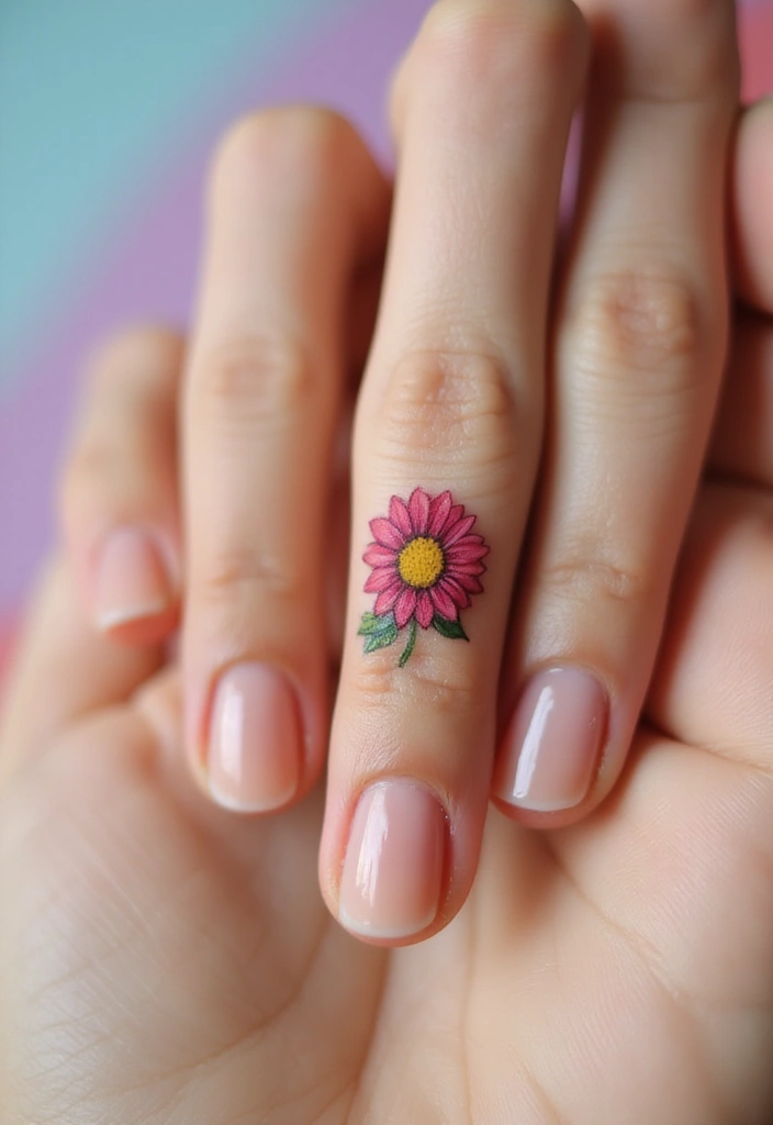 26 Tiny Finger Tattoos for Women: Minimalist & Meaningful - 22. Tiny Gerbera Daisy