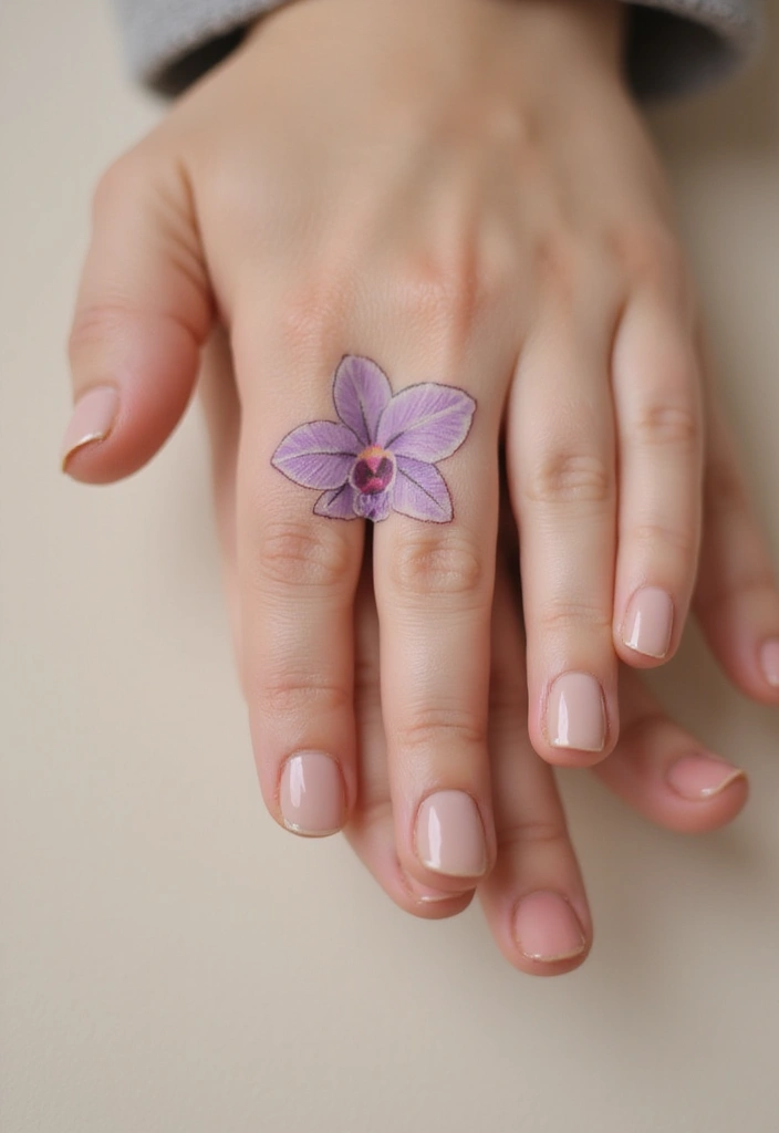 26 Tiny Finger Tattoos for Women: Minimalist & Meaningful - 25. Tiny Orchid Bloom