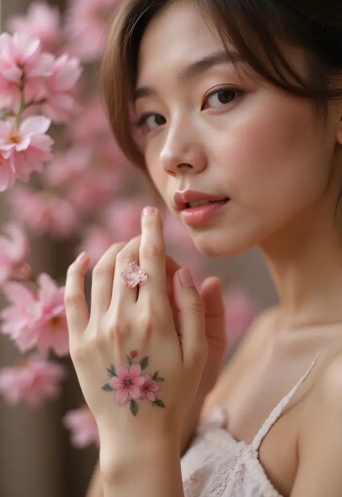 26 Tiny Finger Tattoos for Women: Minimalist & Meaningful - 4. Charming Cherry Blossom