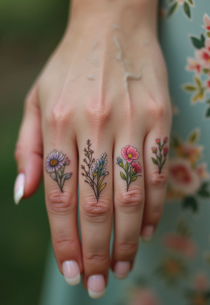 26 Tiny Finger Tattoos for Women: Minimalist & Meaningful - 5. Sweet Wildflower Cluster