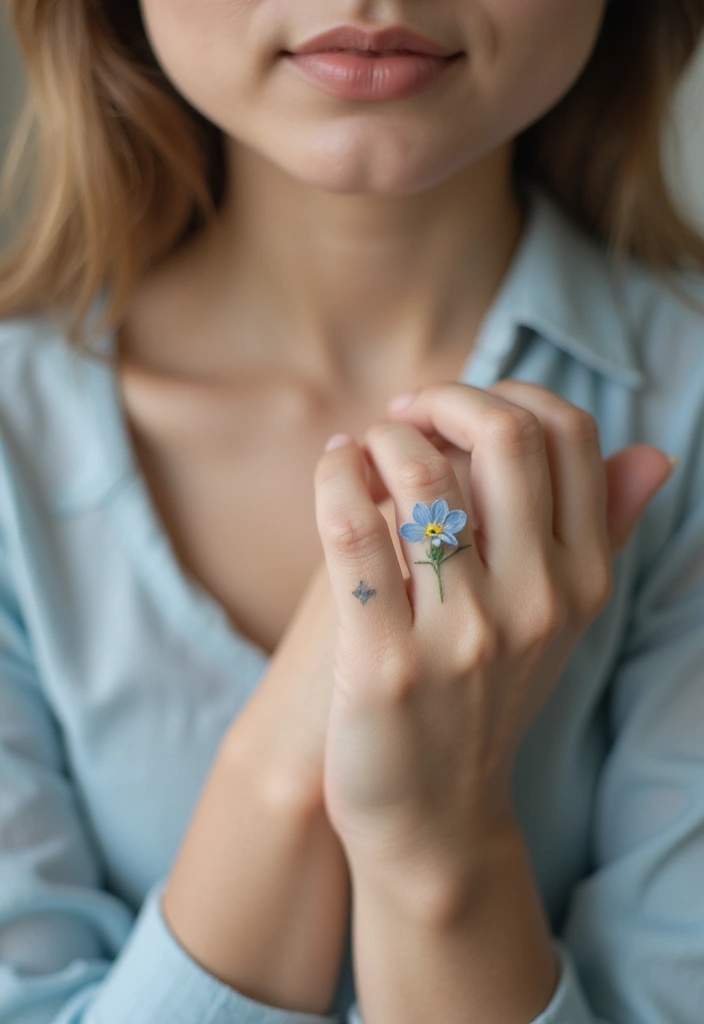 26 Tiny Finger Tattoos for Women: Minimalist & Meaningful - 7. Playful Forget-Me-Not