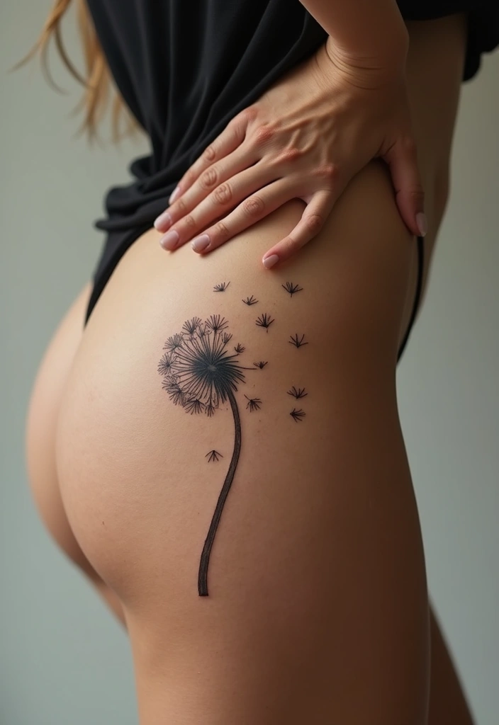 27 Alluring Hip Tattoos for Women: Feminine & Artistic Ideas - 17. Dandelion Wishes