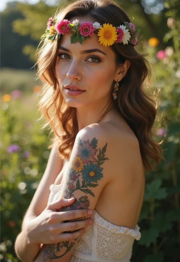 27 Alluring Hip Tattoos for Women: Feminine & Artistic Ideas - 22. Flower Crown