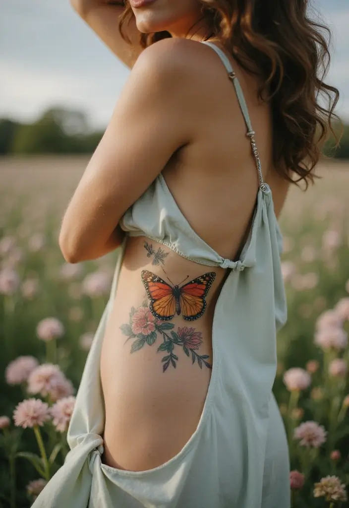 27 Alluring Hip Tattoos for Women: Feminine & Artistic Ideas - 5. Ethereal Butterfly Florals