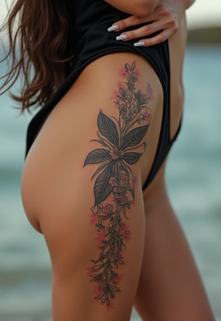 27 Alluring Side Thigh Tattoos for Women: Feminine & Bold - 17. Unique Layering Designs