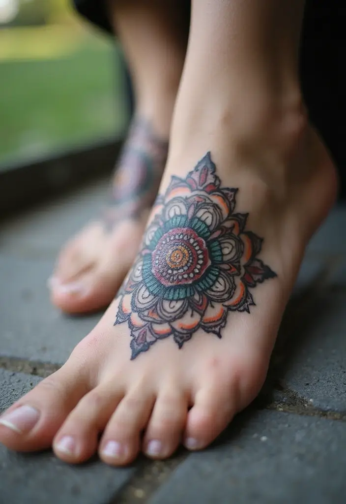 27 Charming Foot Tattoos for Women: Elegant & Unique Ideas - 15. Decorative Mandala