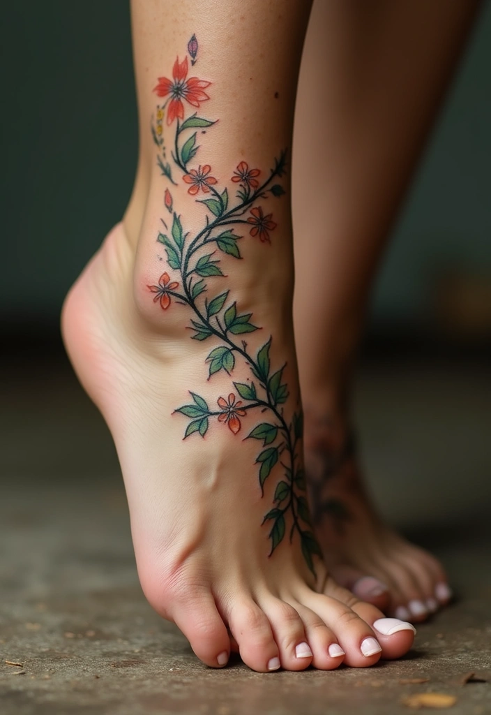 27 Charming Foot Tattoos for Women: Elegant & Unique Ideas - 27. Timeless Ivy
