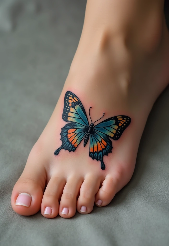 27 Charming Foot Tattoos for Women: Elegant & Unique Ideas - 3. Butterfly Dreams