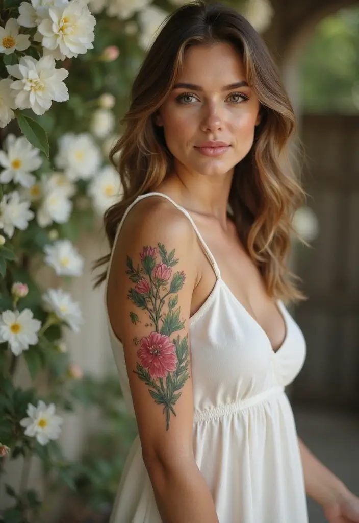 27 Chic Shoulder Tattoos for Women: Stylish & Symbolic Designs - 1. Whimsical Wildflowers