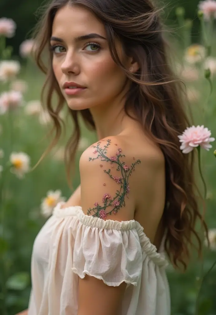 27 Chic Shoulder Tattoos for Women: Stylish & Symbolic Designs - 10. Whimsical Vines