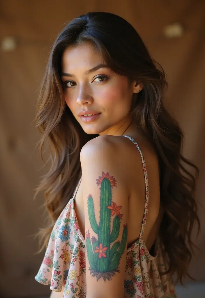 27 Chic Shoulder Tattoos for Women: Stylish & Symbolic Designs - 11. Eye-catching Cacti