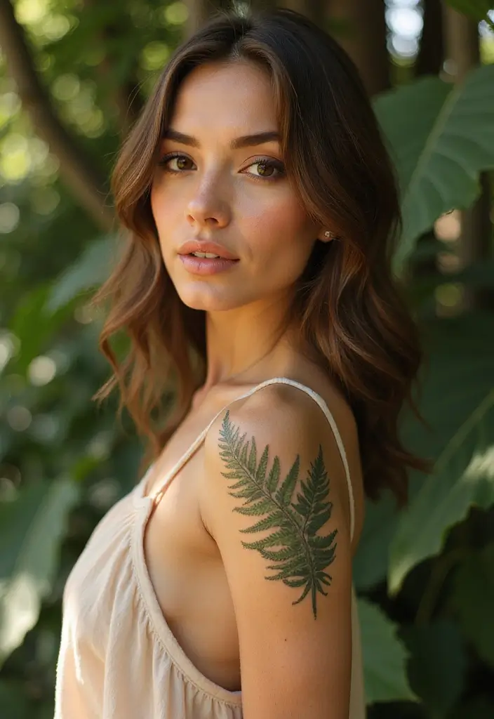 27 Chic Shoulder Tattoos for Women: Stylish & Symbolic Designs - 12. Meaningful Ferns