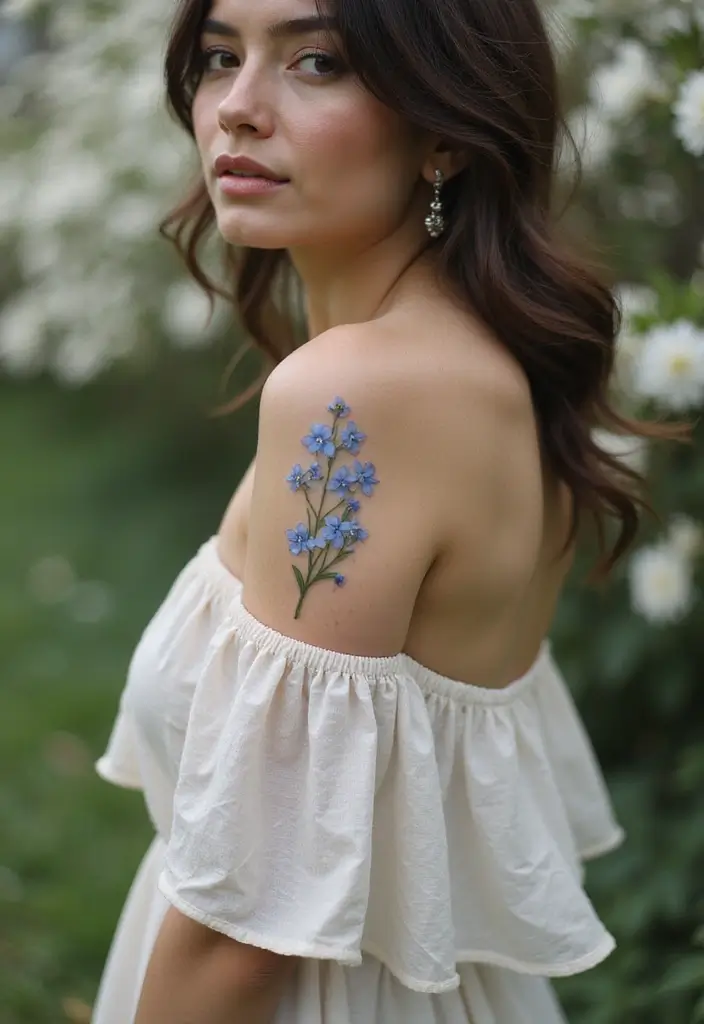 27 Chic Shoulder Tattoos for Women: Stylish & Symbolic Designs - 15. Sweet Forget-Me-Nots