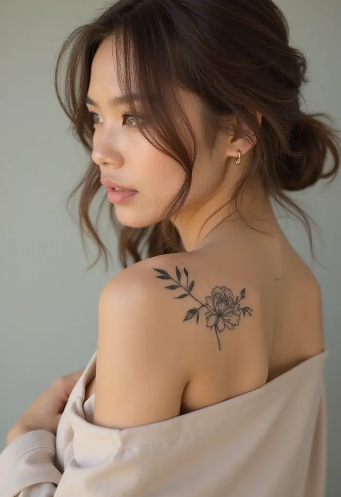 27 Chic Shoulder Tattoos for Women: Stylish & Symbolic Designs - 17. Minimalist Floral Silhouettes