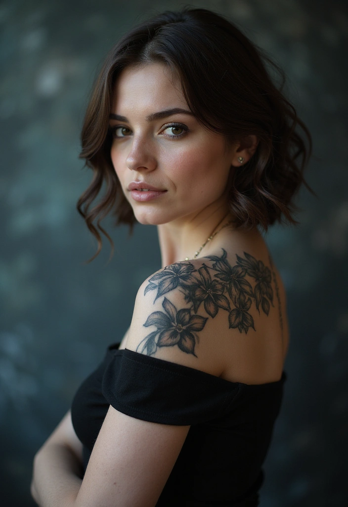 27 Chic Shoulder Tattoos for Women: Stylish & Symbolic Designs - 18. Enchanting Night Bloomers