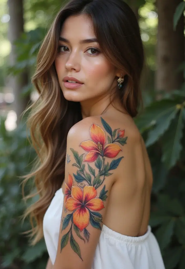 27 Chic Shoulder Tattoos for Women: Stylish & Symbolic Designs - 21. Nature-Inspired Watercolor