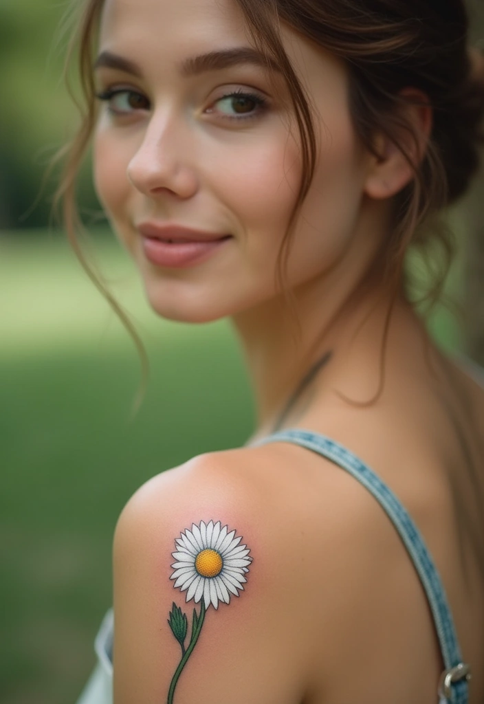 27 Chic Shoulder Tattoos for Women: Stylish & Symbolic Designs - 7. Symbolic Daisies