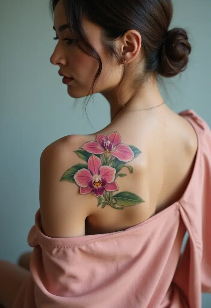 27 Chic Shoulder Tattoos for Women: Stylish & Symbolic Designs - 8. Exotic Orchids