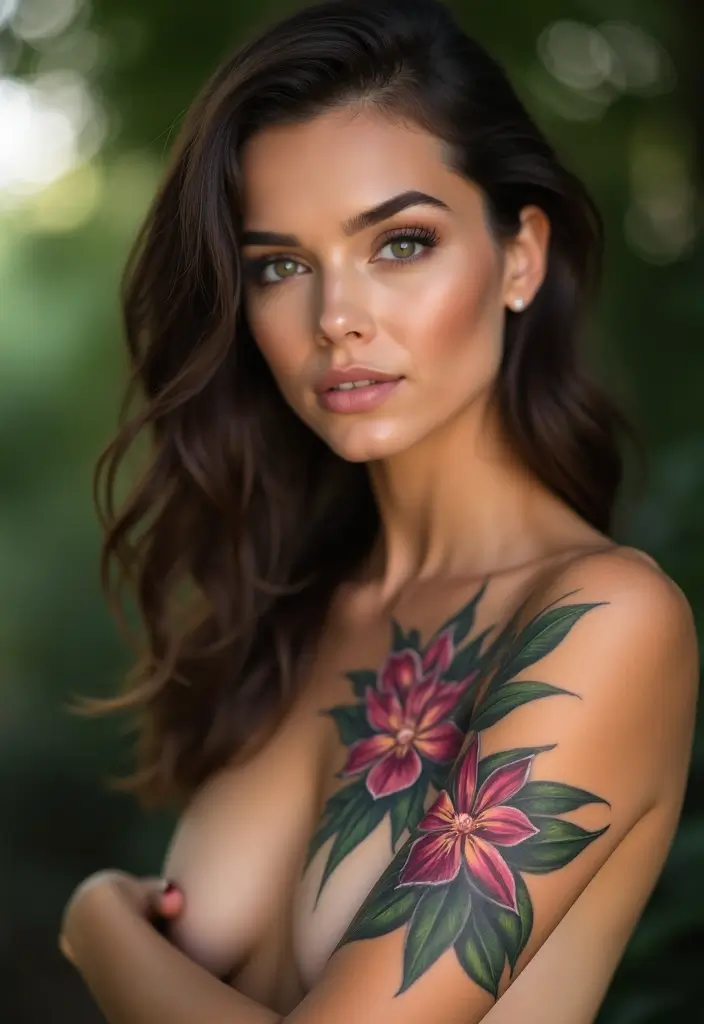 27 Elegant Chest Tattoos for Women: Meaningful & Artistic - 11. Orchid Elegance
