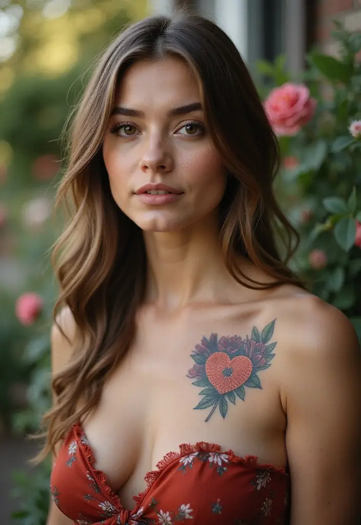 27 Elegant Chest Tattoos for Women: Meaningful & Artistic - 14. Floral Heart Shape