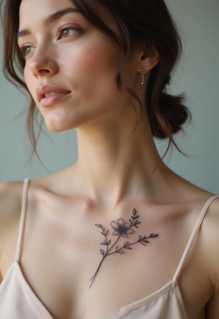 27 Elegant Chest Tattoos for Women: Meaningful & Artistic - 16. Minimalist Floral Design