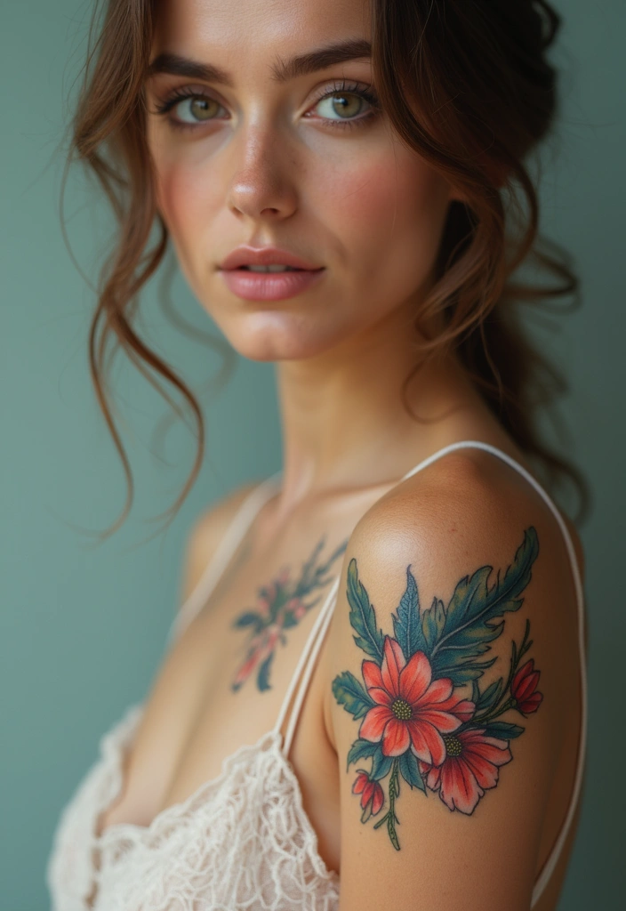 27 Elegant Chest Tattoos for Women: Meaningful & Artistic - 20. Flower and Feather Combination