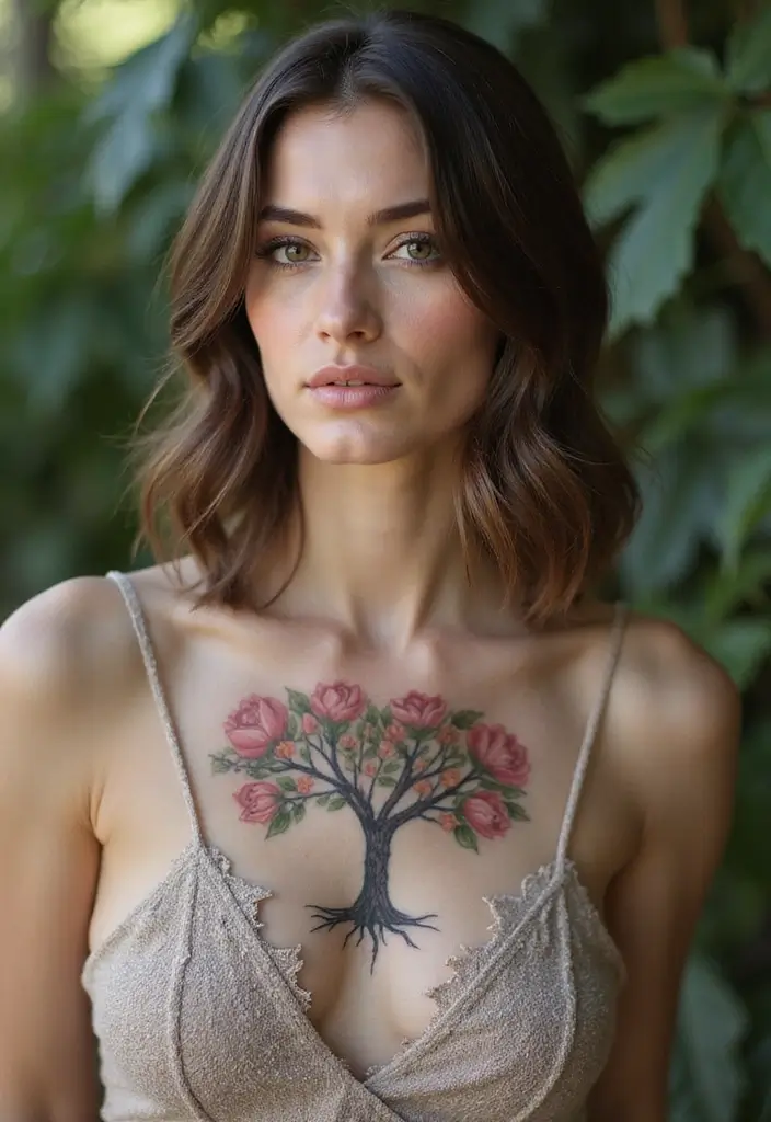 27 Elegant Chest Tattoos for Women: Meaningful & Artistic - 23. Floral Tree of Life