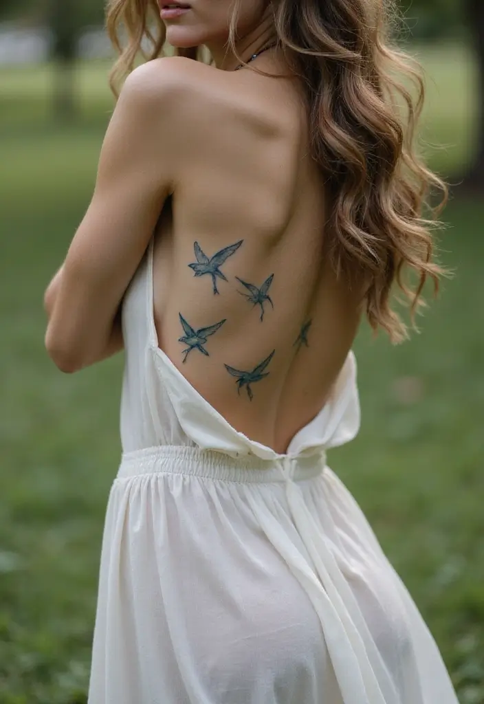 27 Elegant Side Tattoos for Women: Subtle & Alluring Designs - 9. Birds in Flight
