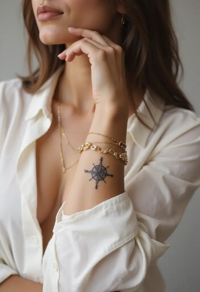 27 Minimalist Tattoos for Women: Clean & Timeless Style - 13. Simple Compass Designs