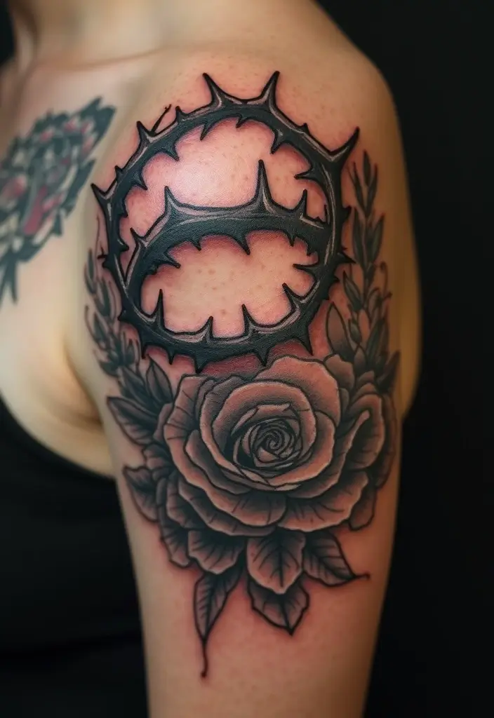 27 Powerful Christian Tattoos for Women: Faith-Filled Designs - 16. Crown of Thorns and Flowers