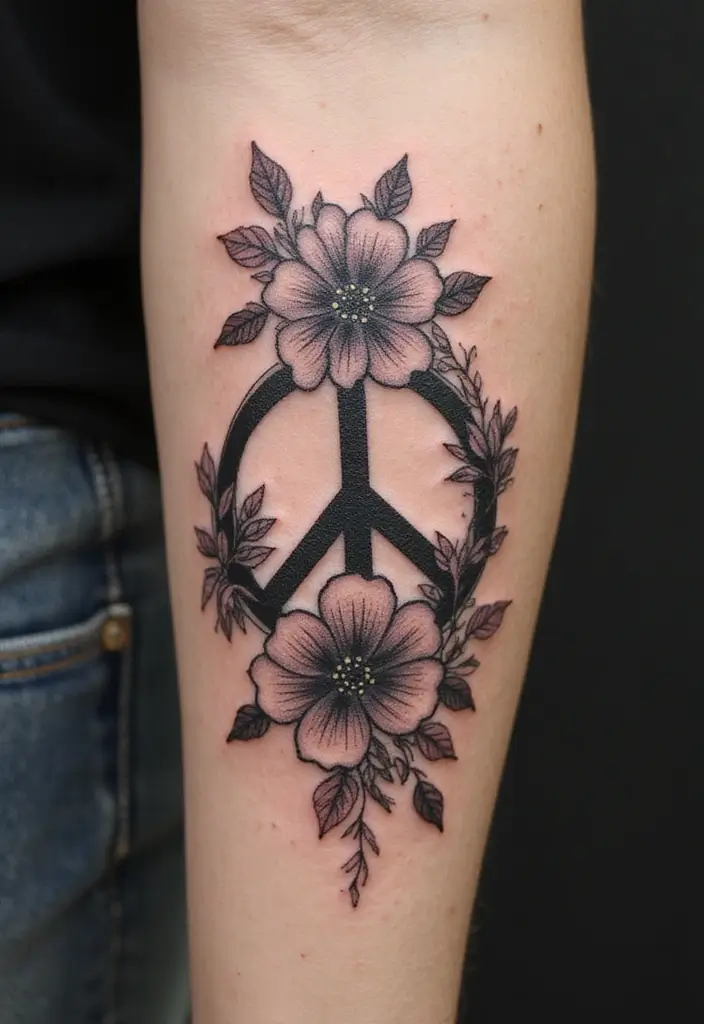 27 Powerful Christian Tattoos for Women: Faith-Filled Designs - 19. Peace Sign with Floral Designs