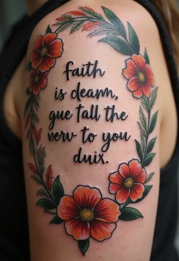 27 Powerful Christian Tattoos for Women: Faith-Filled Designs - 2. Faith Quote with Floral Accents
